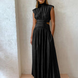 Mock Neck Cut Out Long Dress-5