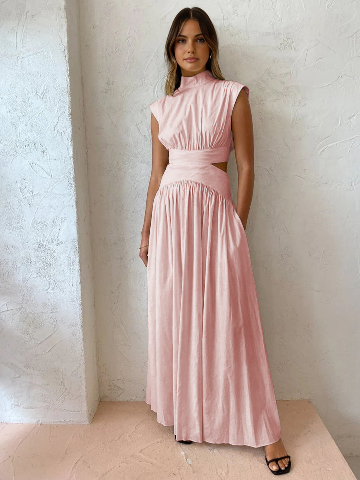 Mock Neck Cut Out Long Dress-6