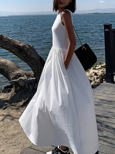 Sleeveless Cotton Blend Maxi Dress