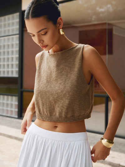 Textured Knit Cotton Blend Crop Top
