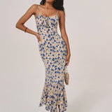 Floral Print Knotted Irregular Hem Long Dress-3