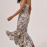 Floral Print Knotted Irregular Hem Long Dress-2