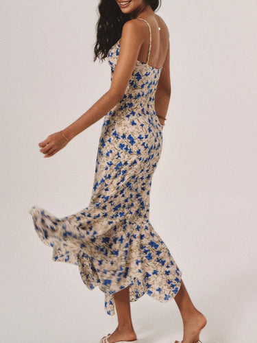 Floral Print Knotted Irregular Hem Long Dress-2
