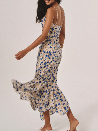 Floral Print Knotted Irregular Hem Long Dress-2