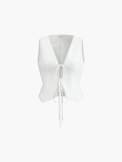 Linen-Cotton Tie Front Vest Top
