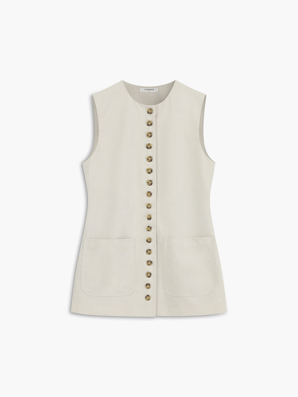 Variant image for Women's Long Vest White Size M Cotton Linen-6
