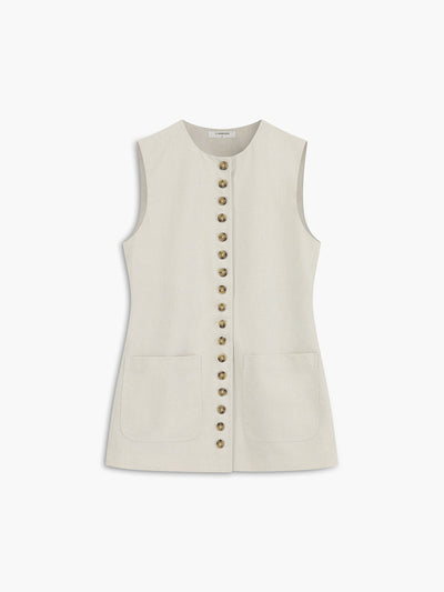 Variant image for Women's Long Vest White Size M Cotton Linen-6