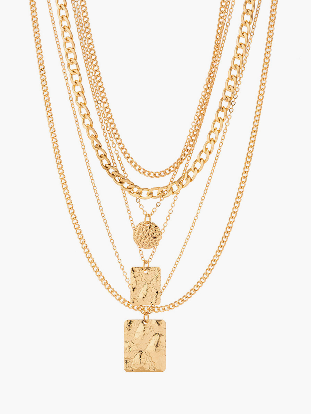 Textured Pendant Layered Gold Necklace