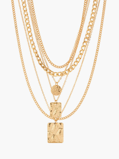 Textured Pendant Layered Gold Necklace