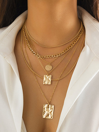 Textured Pendant Layered Gold Necklace