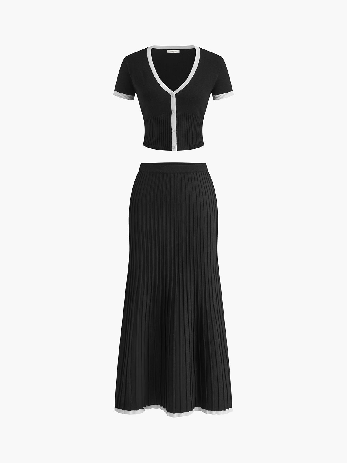 Contrast Trim Pleated Knit Dress