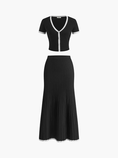 Contrast Trim Pleated Knit Dress