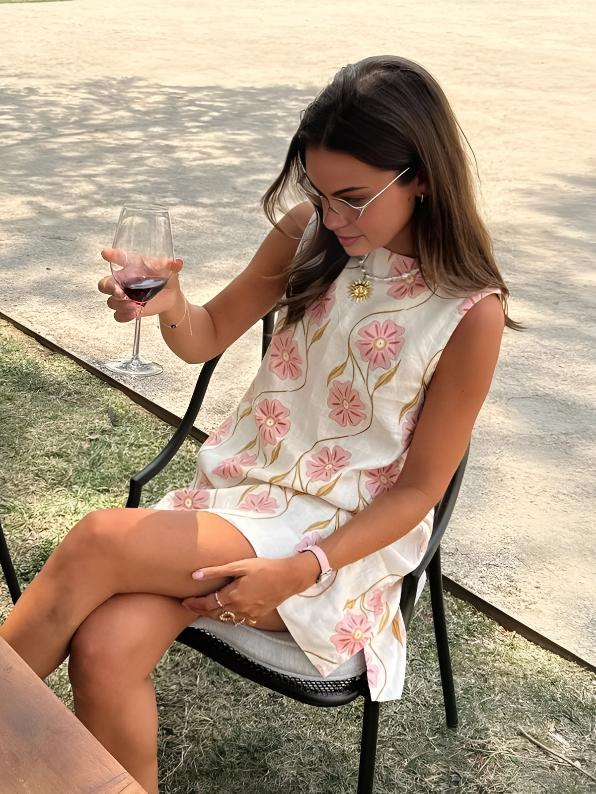 Romantic Print Sleeveless Short Dress-1