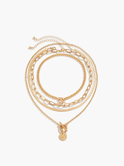 Gold Layered Pendant Necklace Set