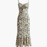 Floral Print Knotted Irregular Hem Long Dress-6