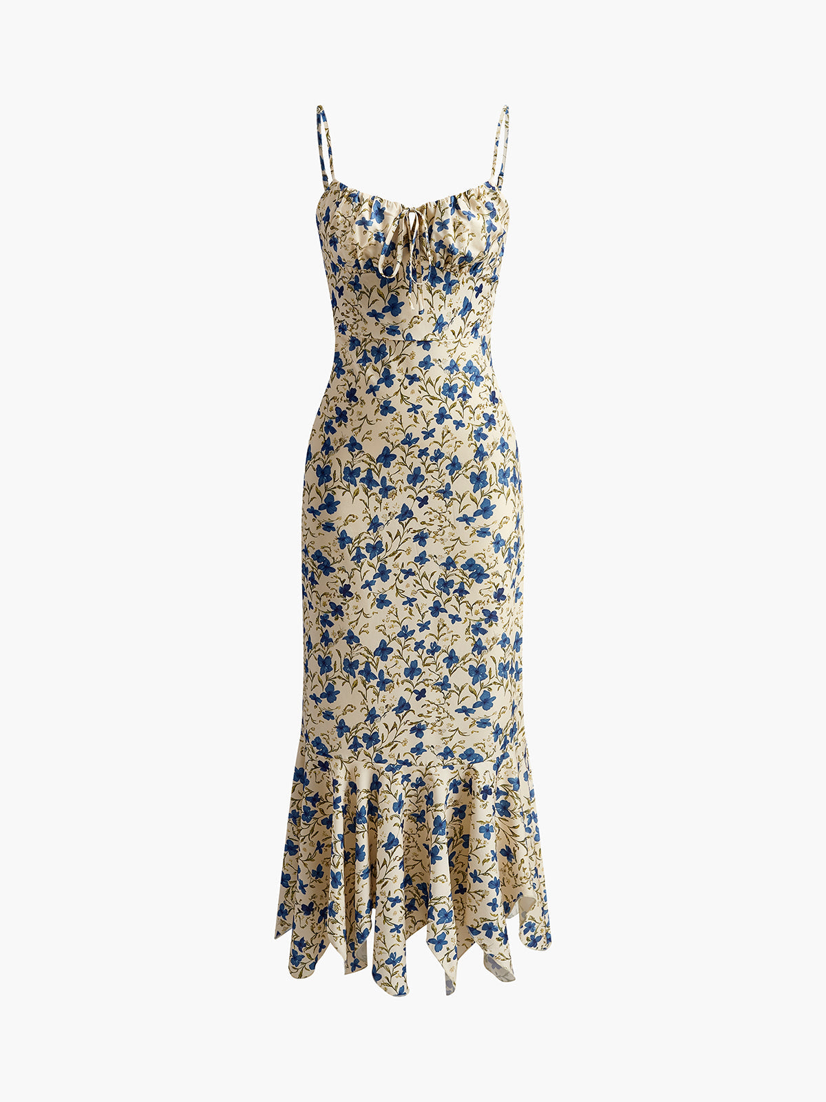 Floral Print Knotted Irregular Hem Long Dress-6