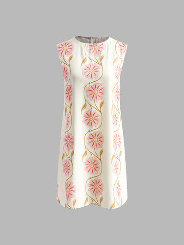 Romantic Print Sleeveless Short Dress-5