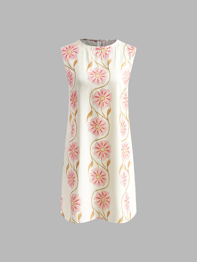 Romantic Print Sleeveless Short Dress-5