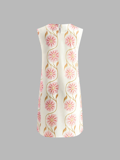 Romantic Print Sleeveless Short Dress-6