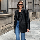 Lapel Pockets Leather Blazer 5