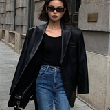 Lapel Pockets Leather Blazer 4