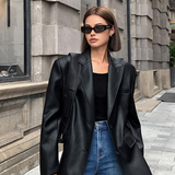 Lapel Pockets Leather Blazer 6