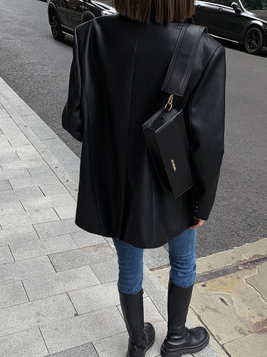 Lapel Pockets Leather Blazer 3