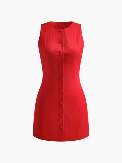 Button-Front Sleeveless Short Dress-6