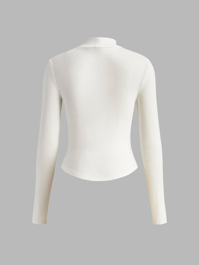 Ribbed Contour Stitch Mock Neck Top