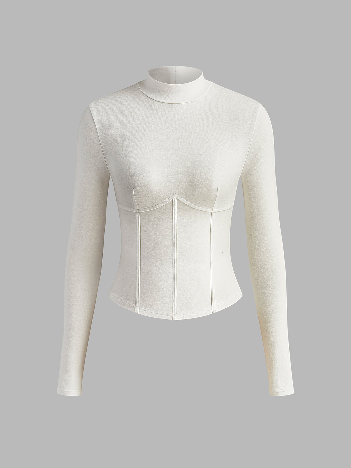 Ribbed Contour Stitch Mock Neck Top
