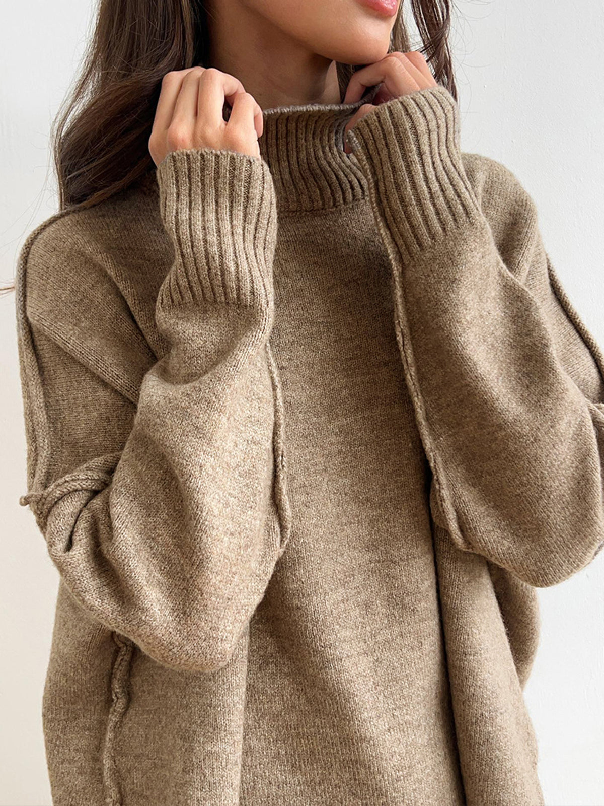 Plain Turtleneck Knit Pants Set 3