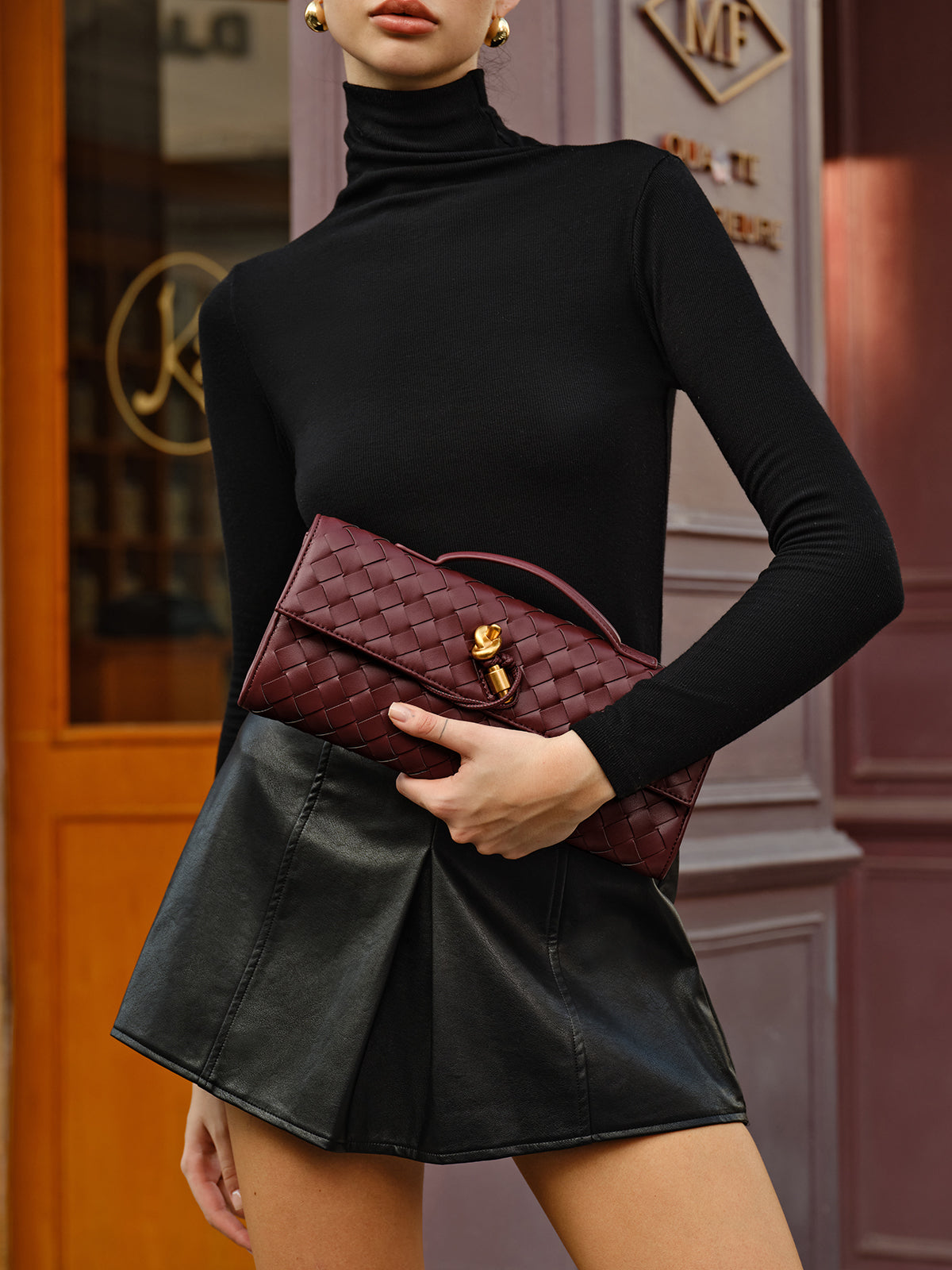 Woven Flap Clutch Handbag