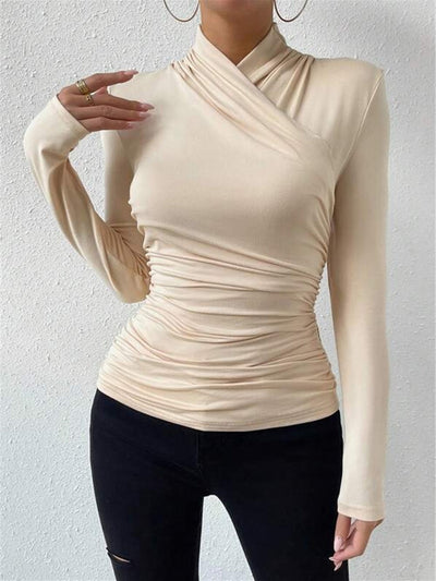 Draped Crossover Long Sleeve Top
