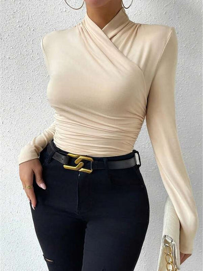 Draped Crossover Long Sleeve Top