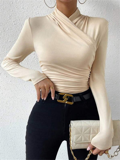Draped Crossover Long Sleeve Top