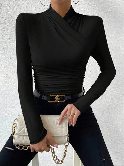 Draped Crossover Long Sleeve Top