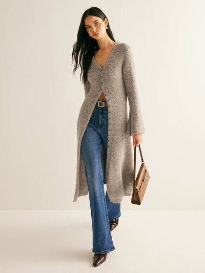 Stacking V-Neck Split Breasted Sweater Dress-1