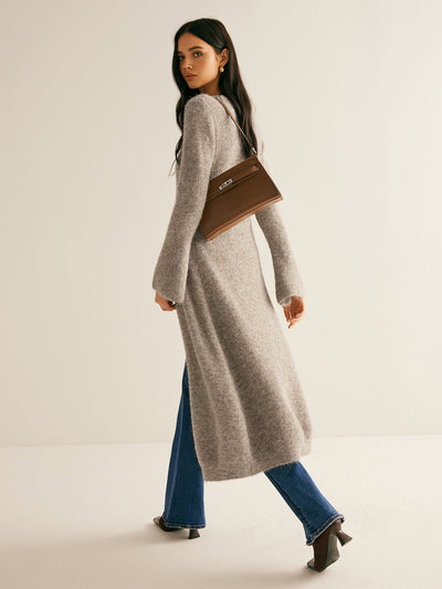 Stacking V-Neck Split Breasted Sweater Dress-2