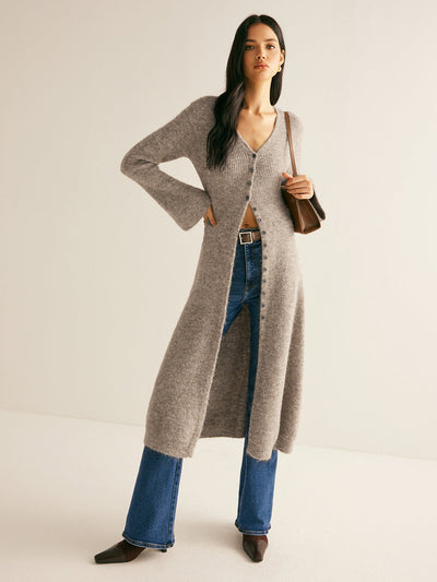 Stacking V-Neck Split Breasted Sweater Dress-4