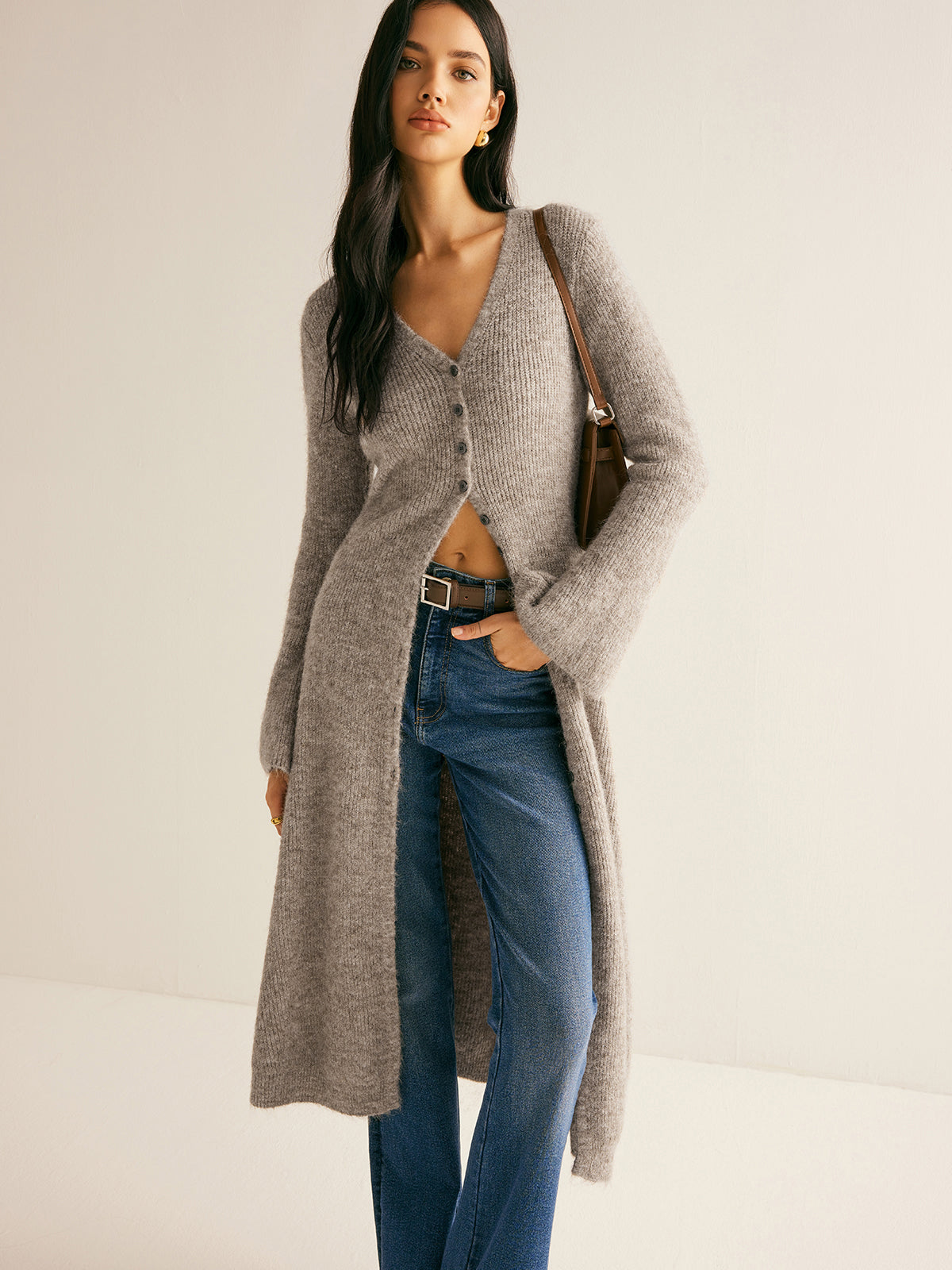 Stacking V-Neck Split Breasted Sweater Dress-5