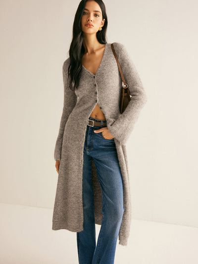 Stacking V-Neck Split Breasted Sweater Dress-5