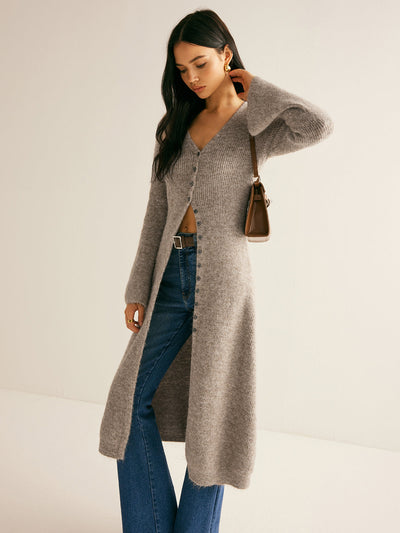Stacking V-Neck Split Breasted Sweater Dress-6