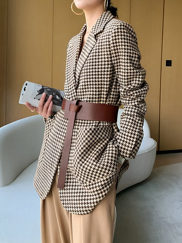 Houndstooth Split Blazer With Belt 2