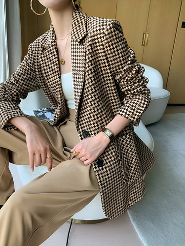Houndstooth Split Blazer With Belt 3