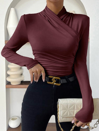 Draped Crossover Long Sleeve Top