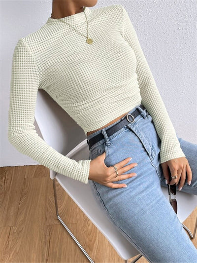 Waffle Knit Long Sleeve Top