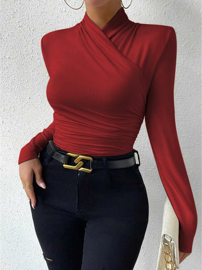 Draped Crossover Long Sleeve Top