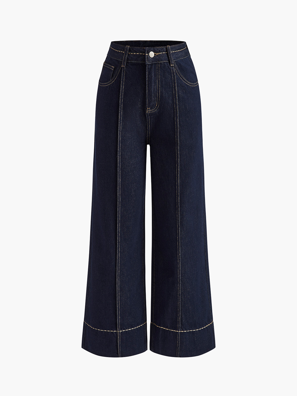 Contrast Stitch Wide Leg Denim Jeans