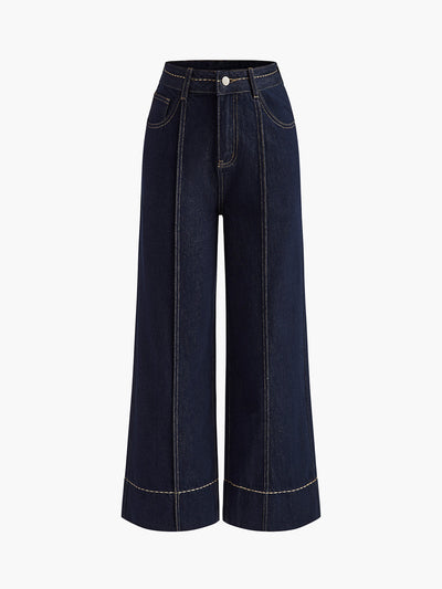 Contrast Stitch Wide Leg Denim Jeans