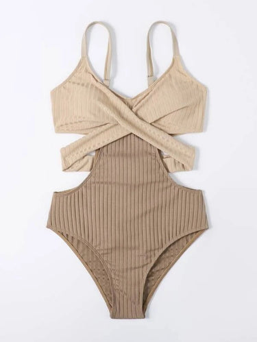 Beige Swimsuit with Crossed Waistband for Stylish Comfort 1